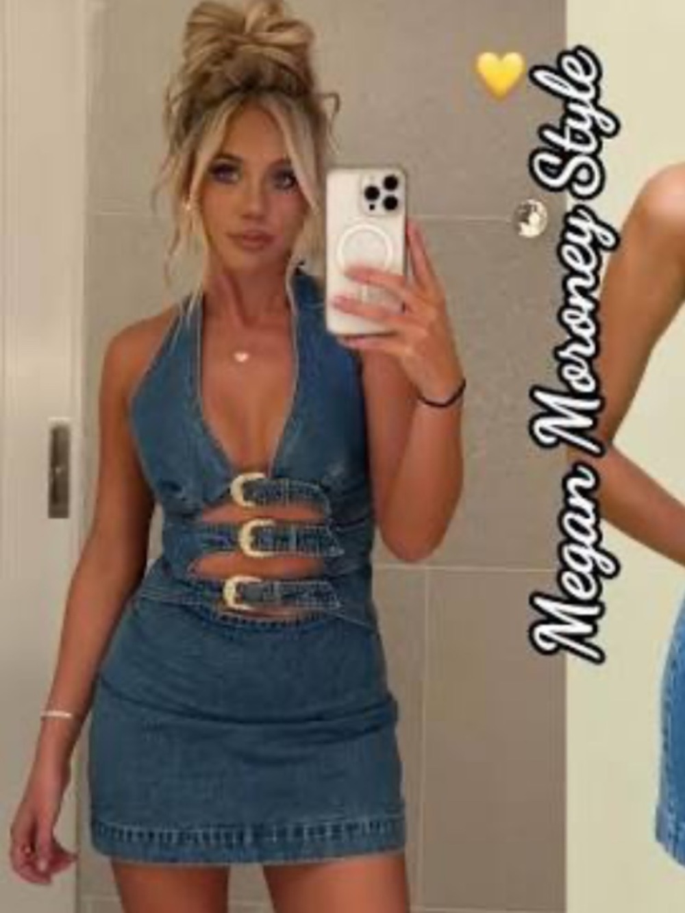 Commense halter  Neck Buckle Detail Denim Dress - Blue cult Gaia dupe